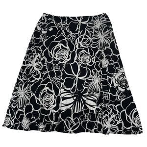 Vintage Chico's Size 1 Black White Floral A-Line Midi Skirt Women M Made in USA